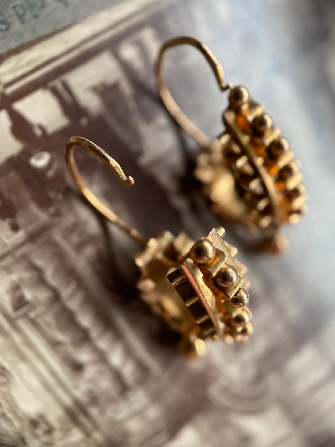 Antique Victorian French Regional Ball & Rivet Briquet Poissarde Earrings in 18k Gold c. 1850, Poissardes Hoops, Drop, Dangle, 1800s, Dainty, Sleepers