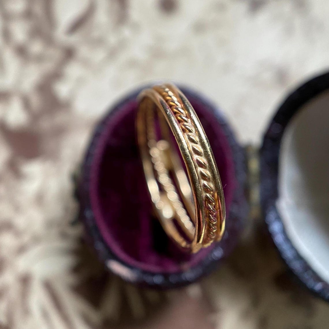 Vintage Retro Three Row Harem Ring with Two Faux Turquoise Cabochons 9k Gold circa 1940, Mid-Century, Stacking, 1940's, Dainty, Band, Multi