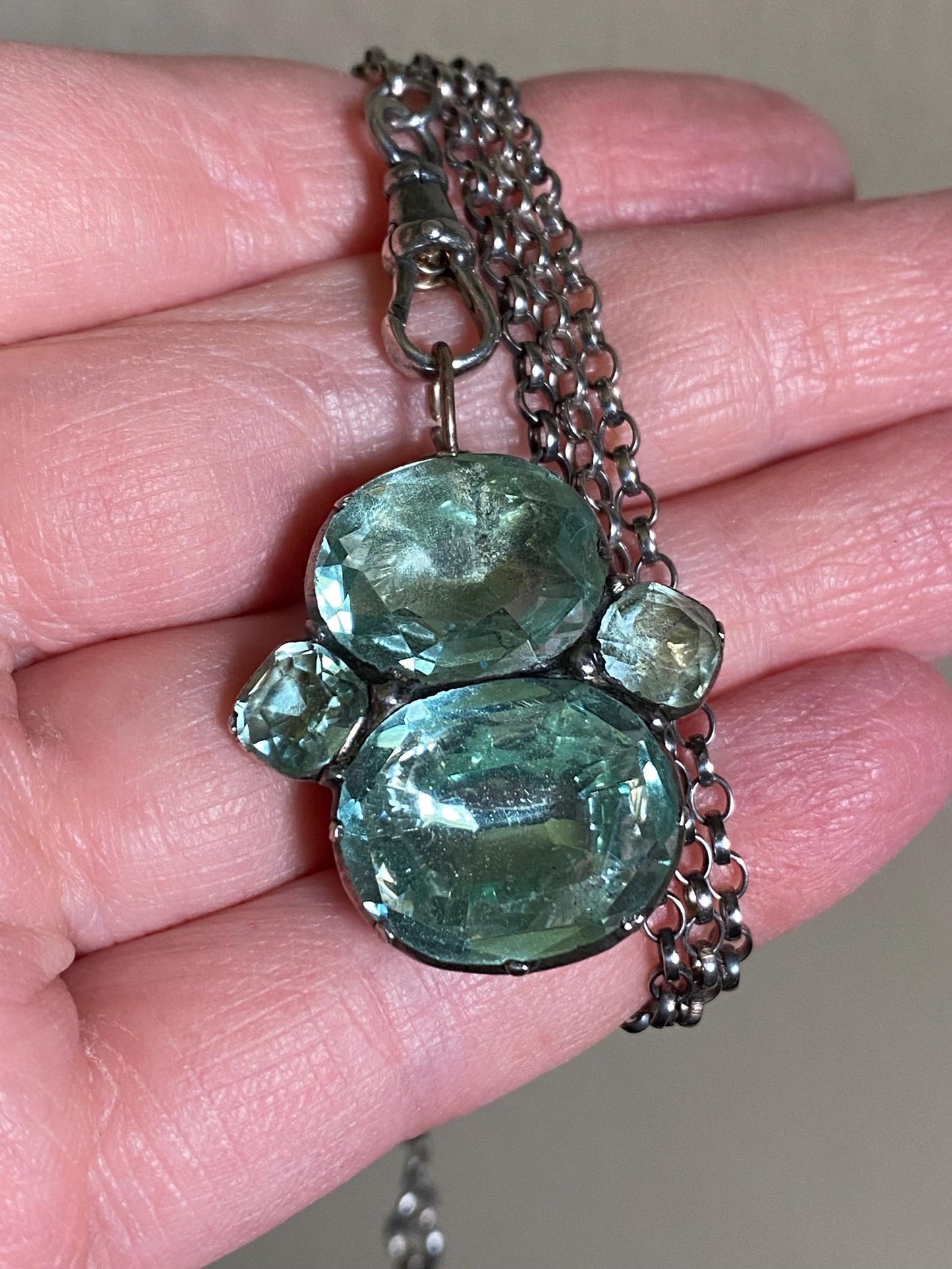 Antique Georgian Queen Anne Glacier Blue Foiled Aquamarine Paste Pendant Conversion in Silver c. 1750, Earring, 18th Century, Rare Jewelry