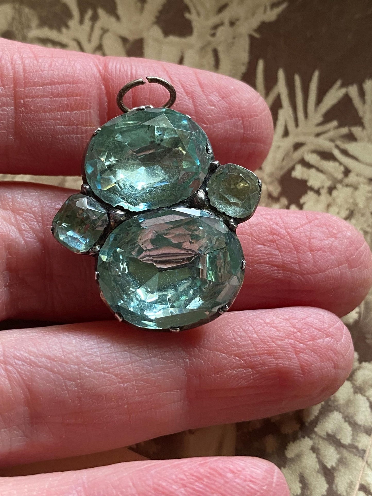 Antique Georgian Queen Anne Glacier Blue Foiled Aquamarine Paste Pendant Conversion in Silver c. 1750, Earring, 18th Century, Rare Jewelry