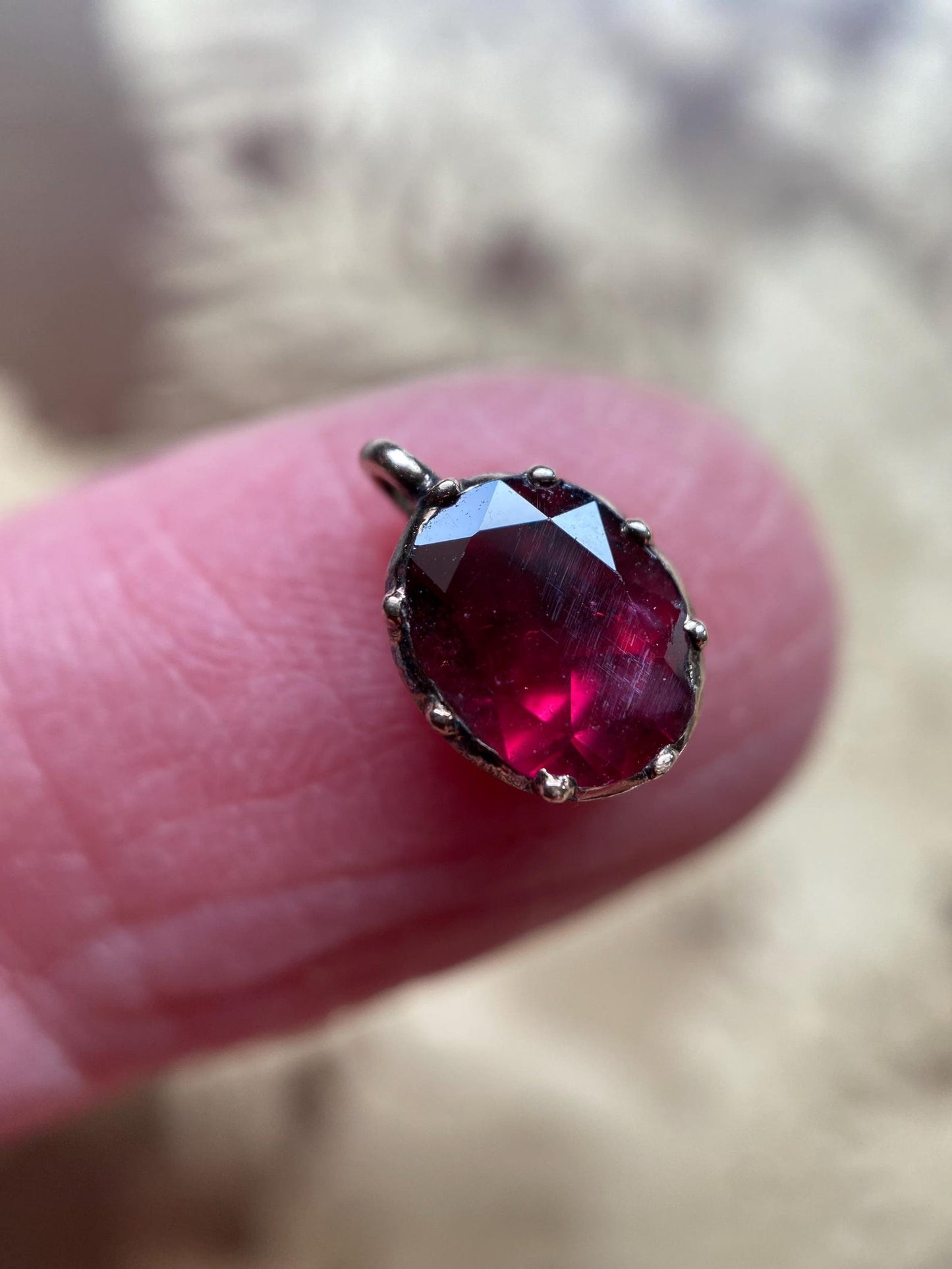 Antique Georgian Oval Flat Cut & Foiled Garnet Mini Charm in Cut Down Collet Settings in 9k Gold, 1800's, Pendant, Dainty, Petite, Miniature