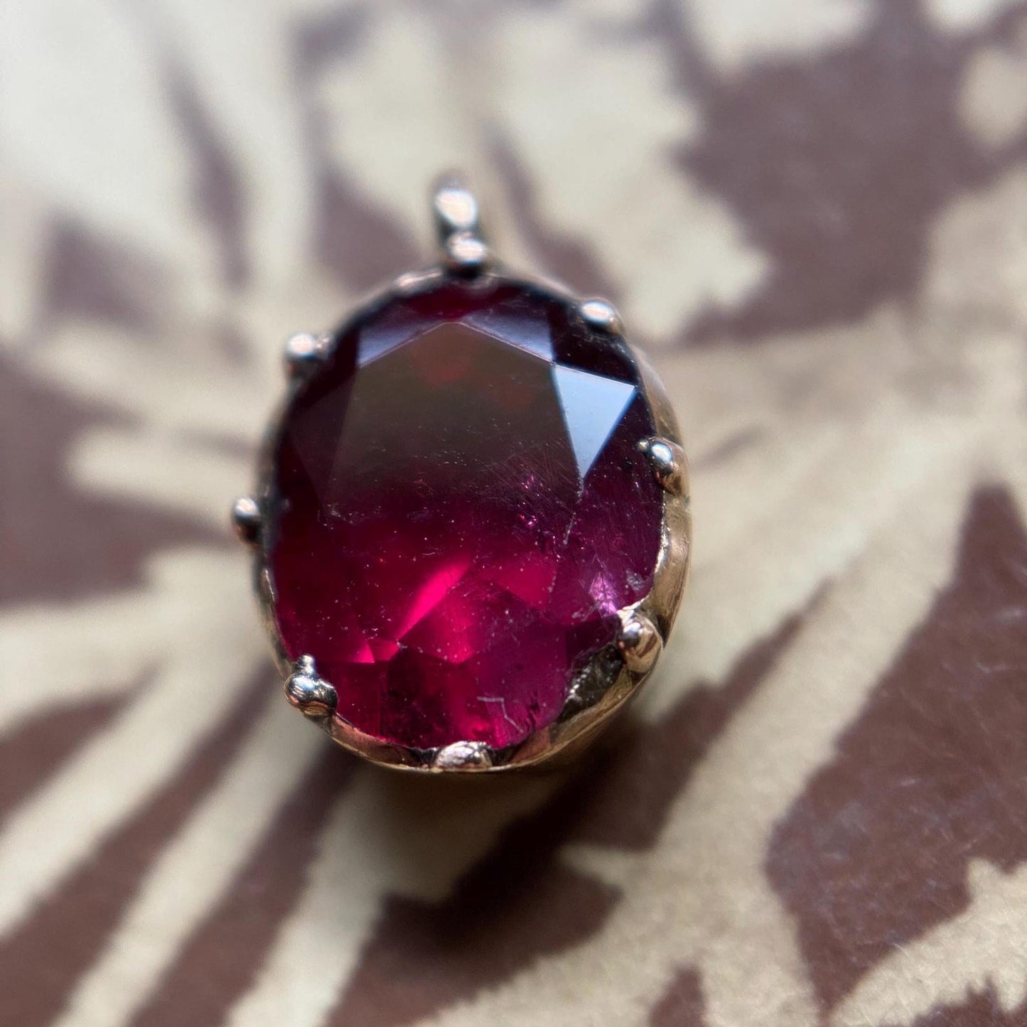 Antique Georgian Oval Flat Cut & Foiled Garnet Mini Charm in Cut Down Collet Settings in 9k Gold, 1800's, Pendant, Dainty, Petite, Miniature