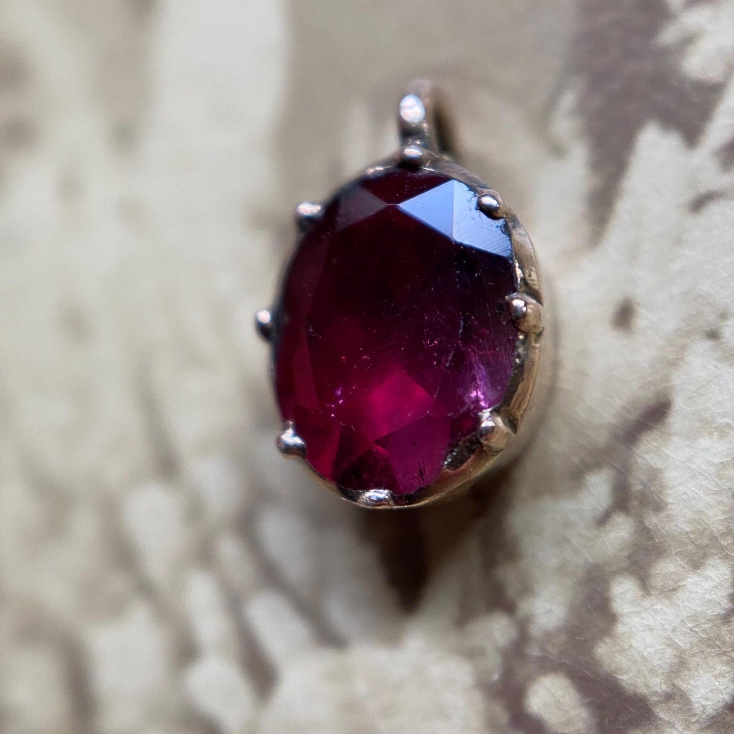 Antique Georgian Oval Flat Cut & Foiled Garnet Mini Charm in Cut Down Collet Settings in 9k Gold, 1800's, Pendant, Dainty, Petite, Miniature