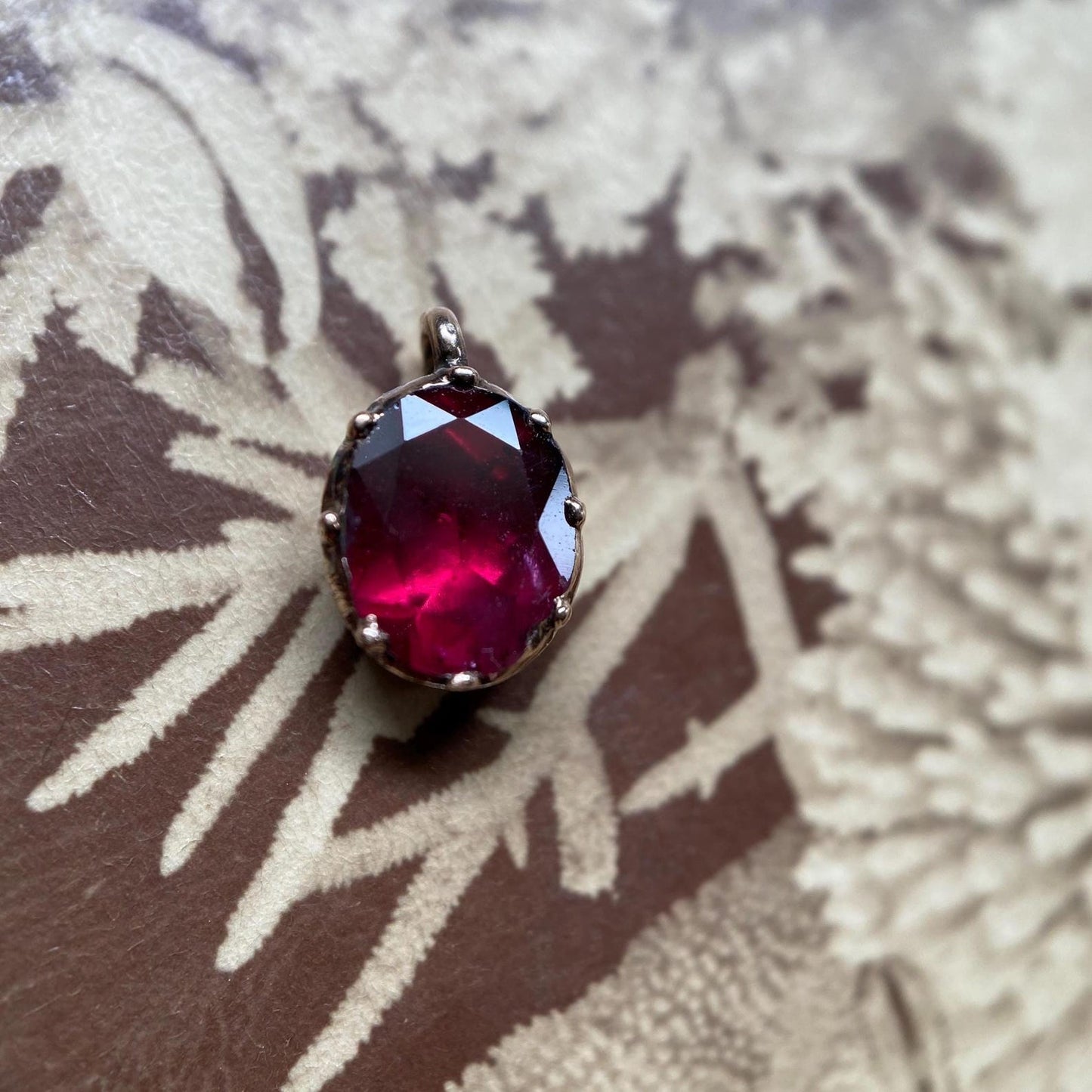 Antique Georgian Oval Flat Cut & Foiled Garnet Mini Charm in Cut Down Collet Settings in 9k Gold, 1800's, Pendant, Dainty, Petite, Miniature