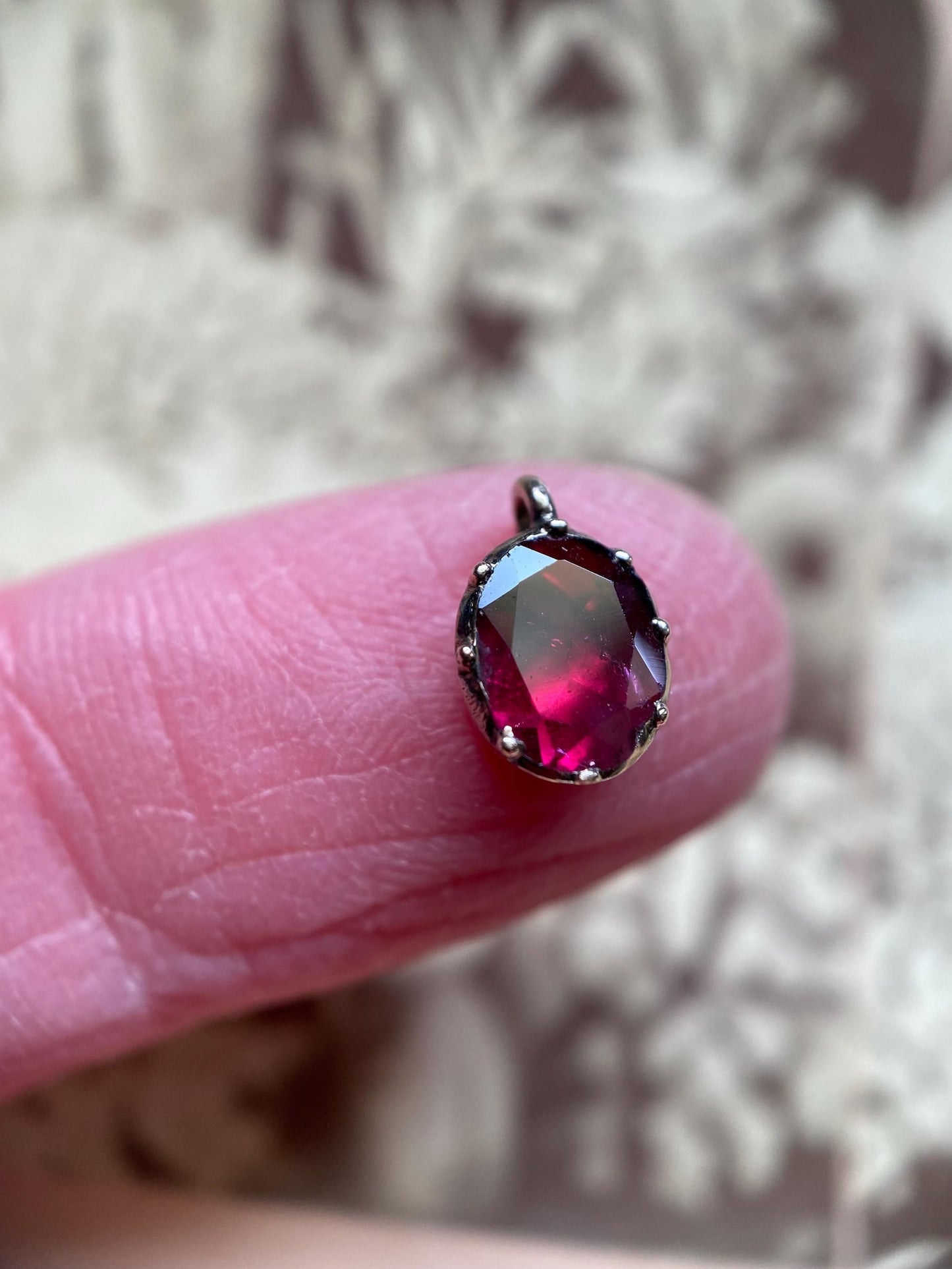 Antique Georgian Oval Flat Cut & Foiled Garnet Mini Charm in Cut Down Collet Settings in 9k Gold, 1800's, Pendant, Dainty, Petite, Miniature