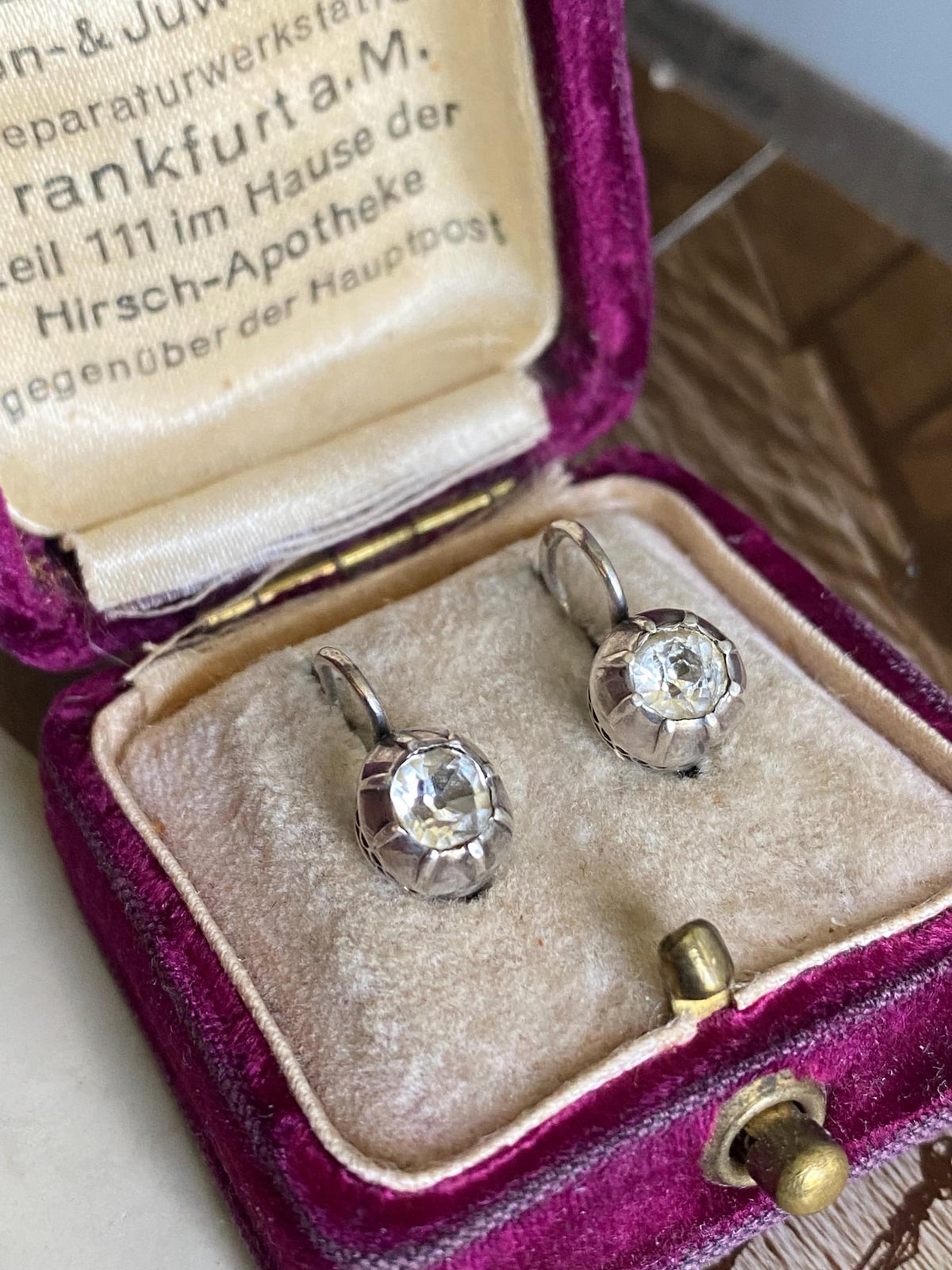 Antique Victorian Collet Set Diamond Paste Dormeuse Sleeper Hoop Earrings in Silver, Huggie, Huggy, Drop, Dangle, Front Close, 19th Century