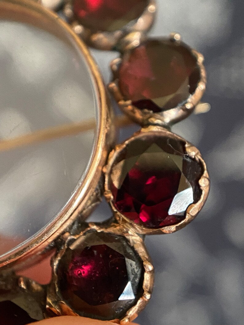 Antique Georgian Foiled Flat Cut Garnet Surround Glass Compartment Locket in 9k Rose Gold, Shaker, Sentimental, Brooch, Convertible, 1800's