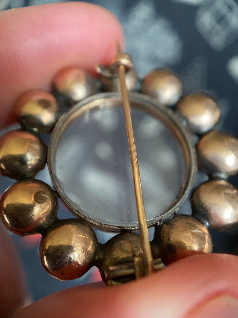 Antique Georgian Foiled Flat Cut Garnet Surround Glass Compartment Locket in 9k Rose Gold, Shaker, Sentimental, Brooch, Convertible, 1800's