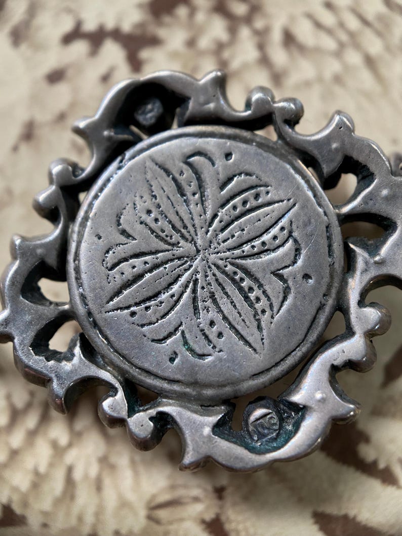 Antique Early Victorian Round Bristol Blue Glass & Paste Surround Dangle Pendant in Silver c. 1800, Circular, Late Georgian, Drop, Engraved, Floral, Cross,
