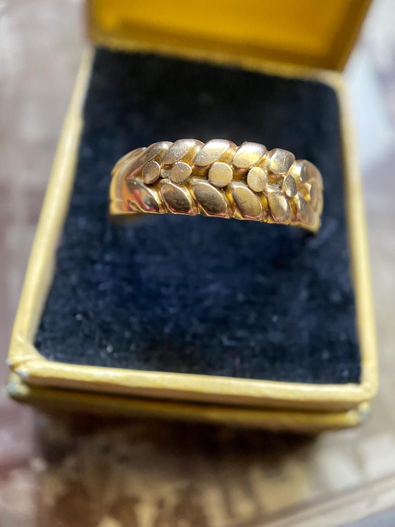 Antique English Victorian Wide 3-Strand Braided Keeper Ring with Full Birmingham Hallmarks in 18k Gold c. 1894, Stacking, Stackable, Band