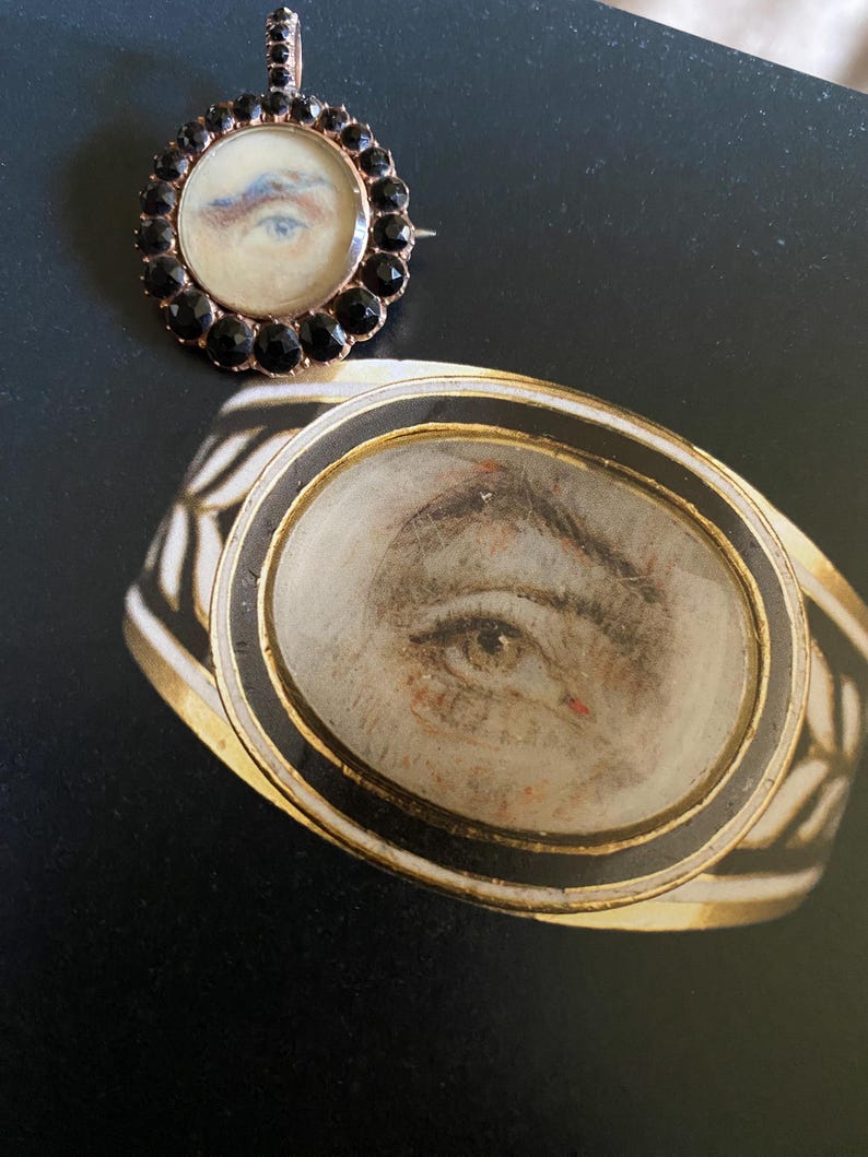 Antique Georgian Male Lover's Eye Pendant with Faceted Graduated Onyx Halo in 10k Rose Gold & Hair Locket to the Reverse, Sentimental, 1800s