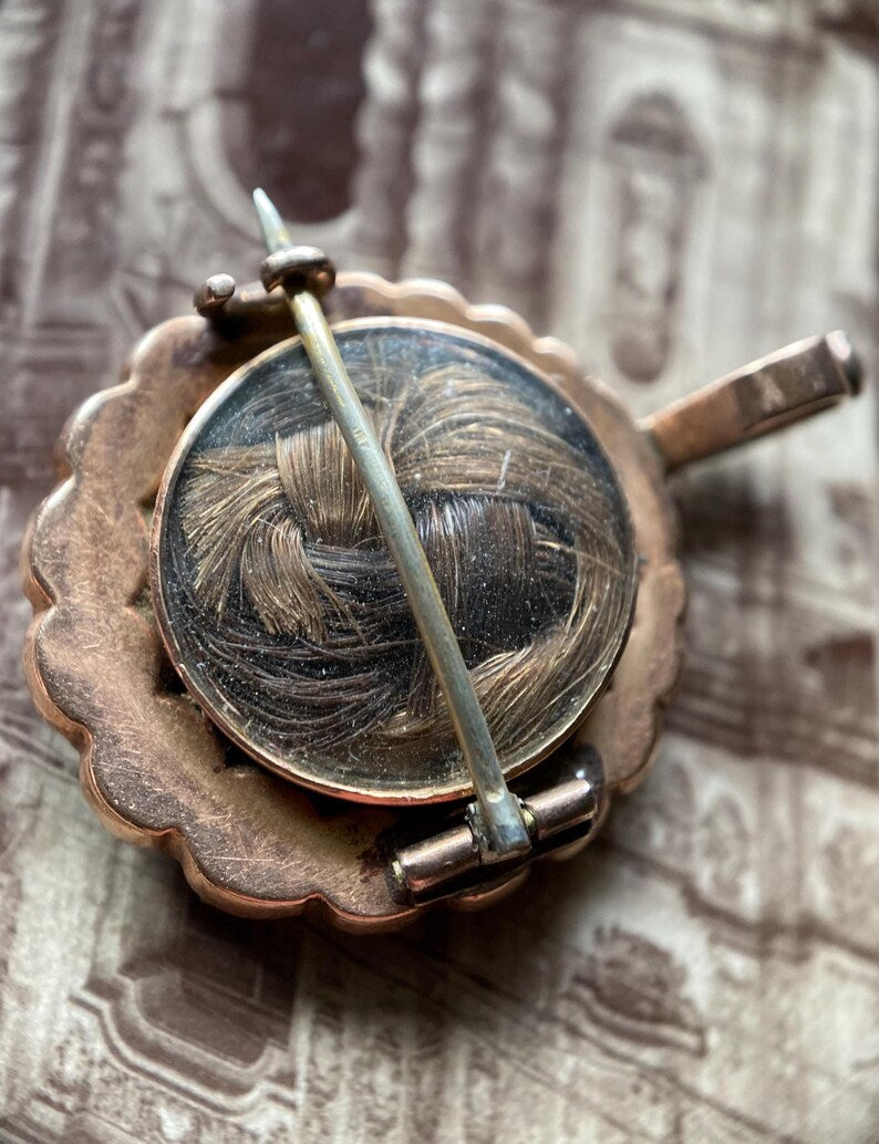 Antique Georgian Male Lover's Eye Pendant with Faceted Graduated Onyx Halo in 10k Rose Gold & Hair Locket to the Reverse, Sentimental, 1800s