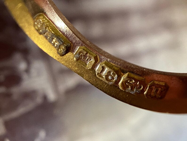 Antique English Victorian Wide 3-Strand Braided Keeper Ring with Full Birmingham Hallmarks in 18k Gold c. 1894, Stacking, Stackable, Band