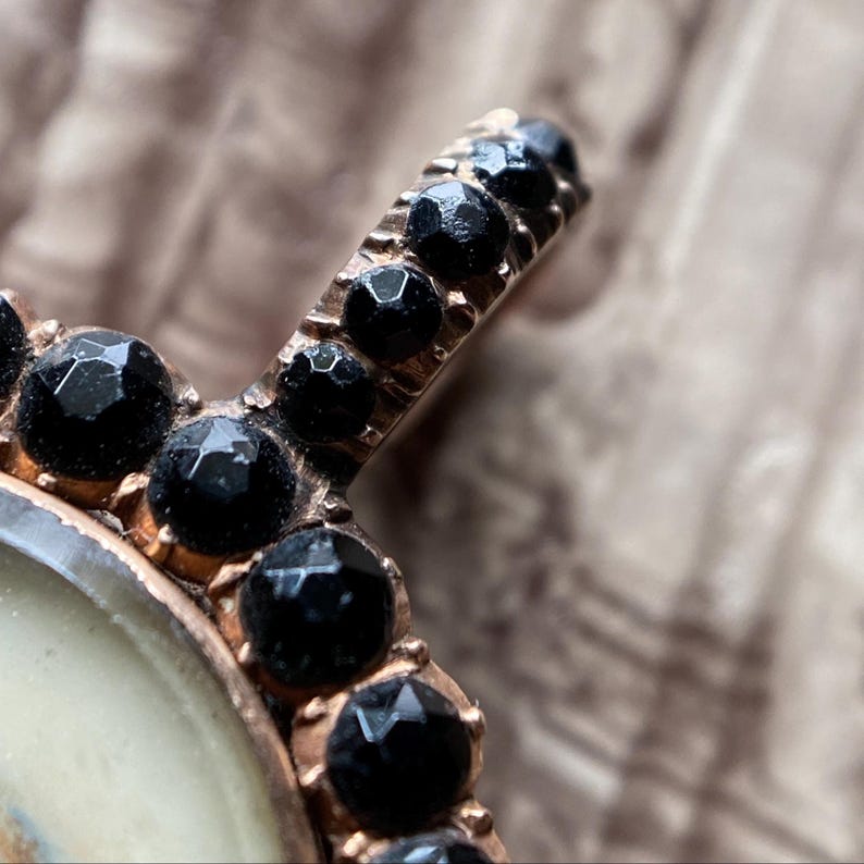 Antique Georgian Male Lover's Eye Pendant with Faceted Graduated Onyx Halo in 10k Rose Gold & Hair Locket to the Reverse, Sentimental, 1800s