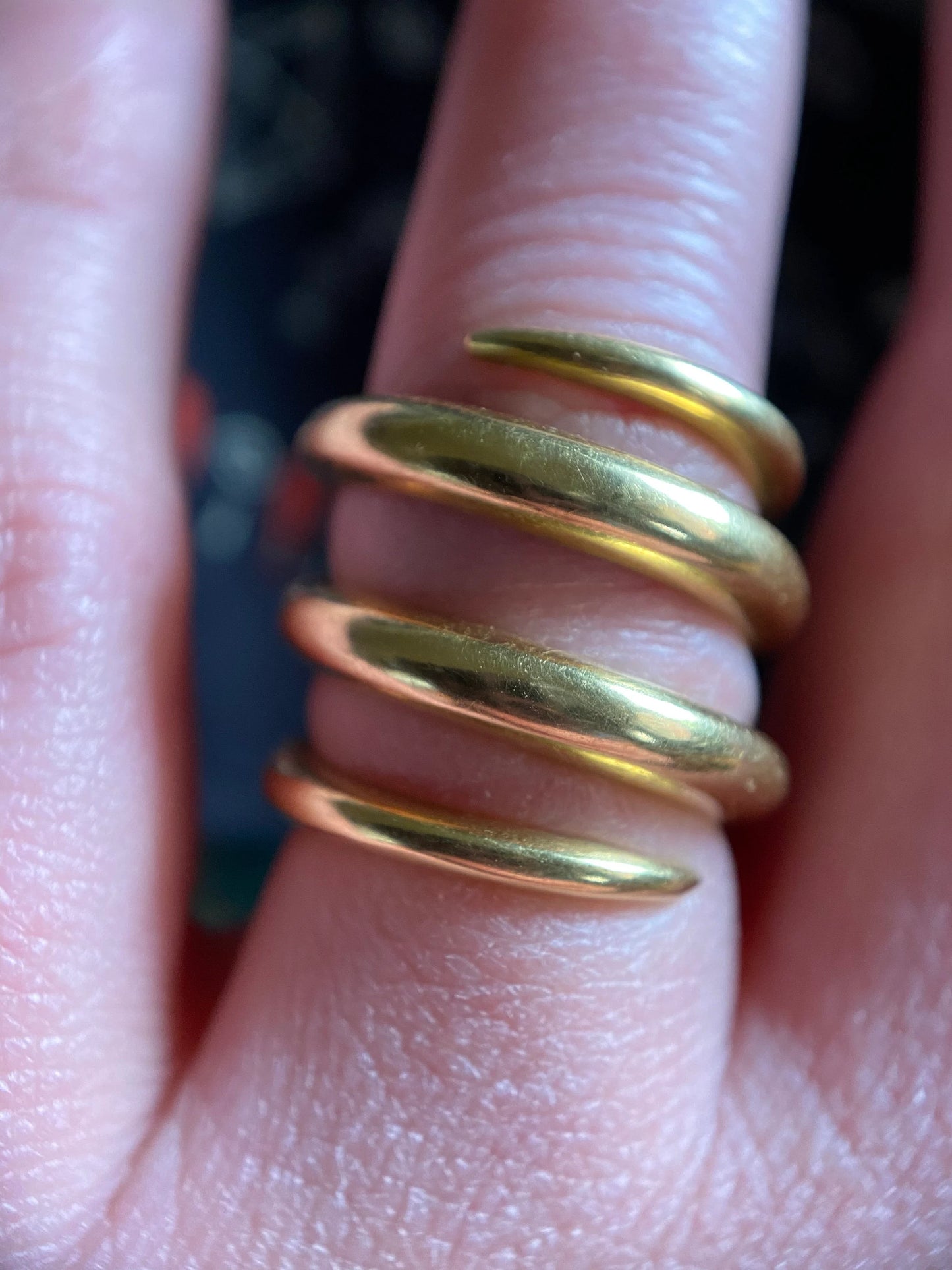Vintage Modernist Flexible Thick Wide & Heavy Coil Spiral Ring in 18k Yellow Gold c. 1980, Stacking, Wire Wrap, 1900's, Stackable, Tribal, Wrapping