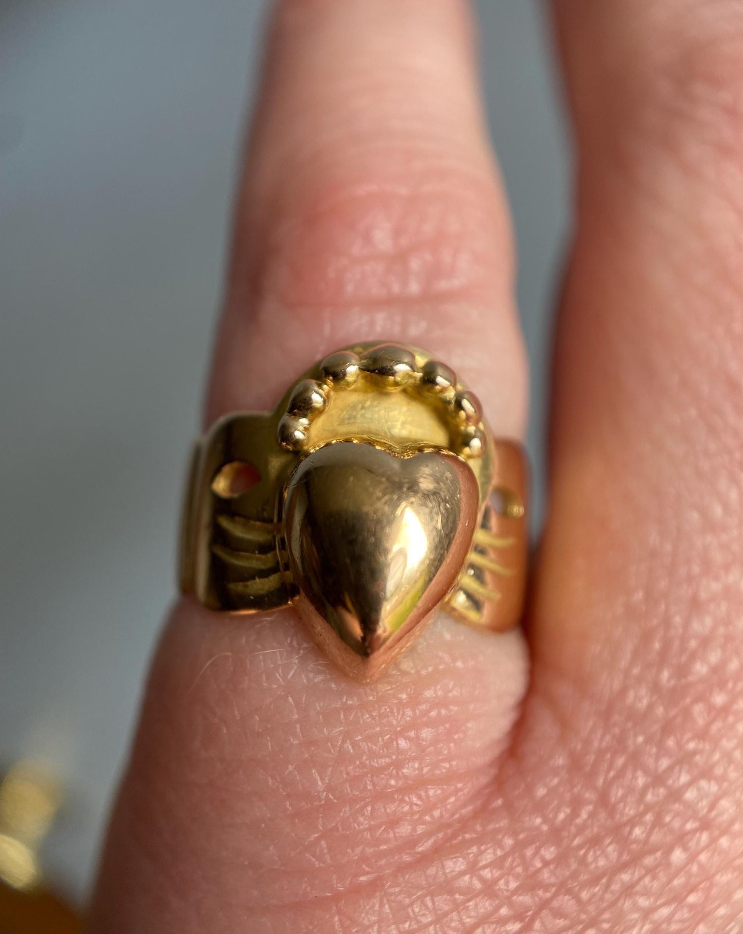 Antique 19th Century French Provincial Wide High Karat Crowned Heart & Hands Fede Ring 18k Gold, Engagement, Bague de Foi, Regional, Wedding, Claddagh, Love Token