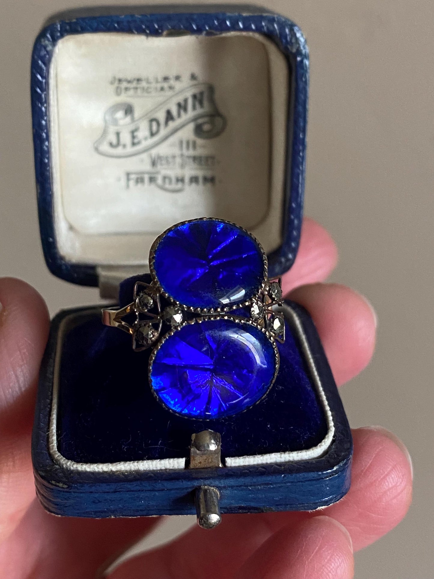 Antique 18th Century Queen Anne Midnight Blue Sapphire Paste Ring Conversion in Gold c. 1750, Earring, Sawtooth, Rare, Cobalt, Royal
