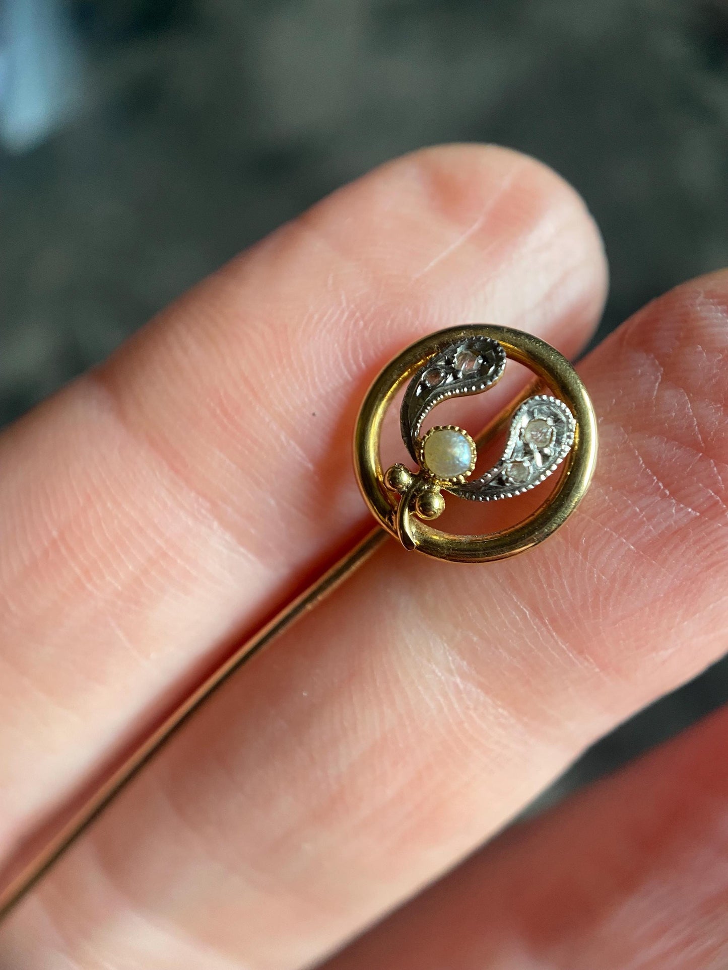 Antique Edwardian Art Nouveau Flowing Openwork Mixed Metals Mistletoe w/ Silver Diamond Leaves & Half Pearl Berry 18k Gold c. 1900, Flowers