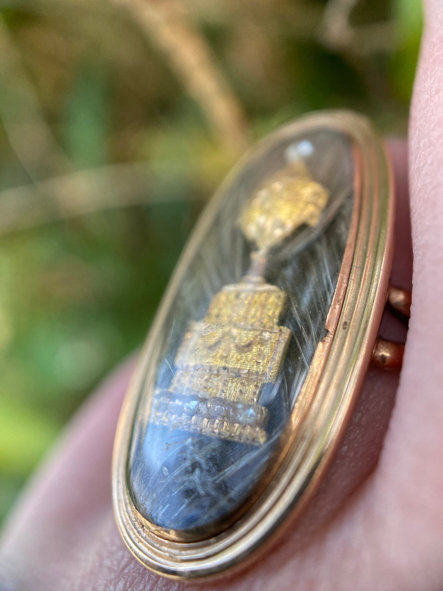 Antique Georgian Mourning Gold Foil and Diamond Urn Ring with Hairwork in 14k Gold c. 1789 , Memorial, Memento Mori, Hair, Neoclassical
