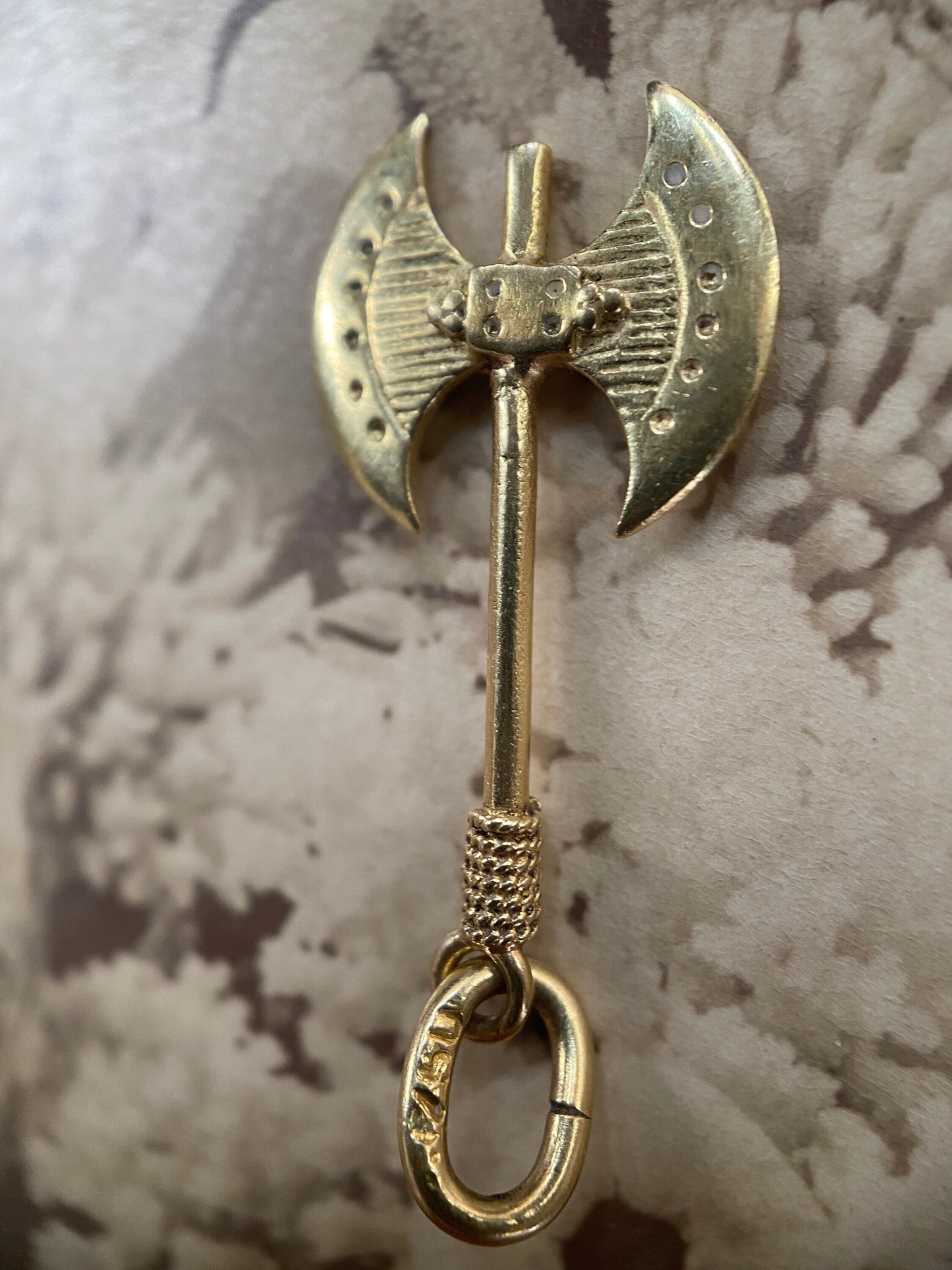Vintage Double Sided Battle Axe Charm in 18k Gold c. 1980, Viking, Labrys, Weapon, Protection, Three-Dimensional, 3D, Pendant