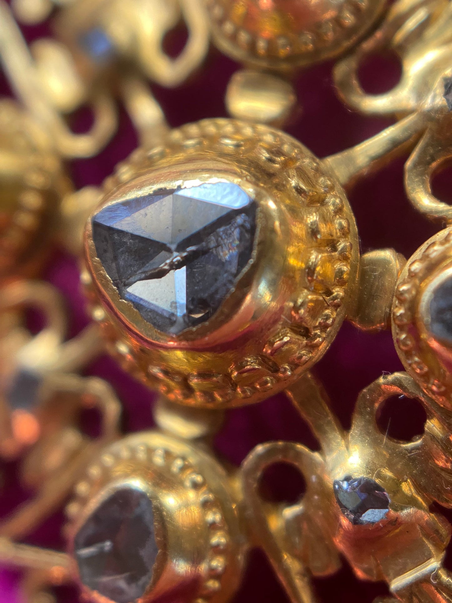 Antique Spanish High Karat Rose Cut Diamond Cross Brooch Conversion in 22k Gold c. 1750, Colonial, 1700's, Iberian, Pendant