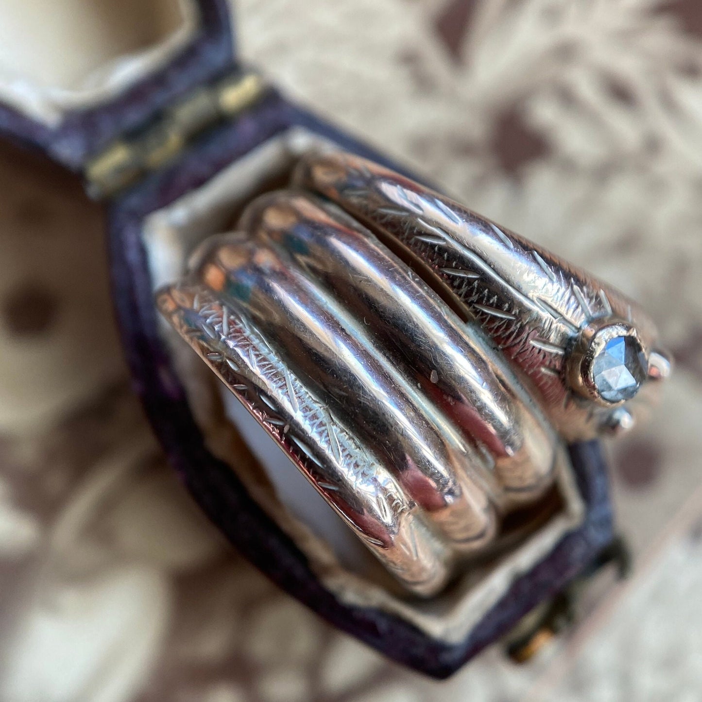 Antique Victorian Wide Quadruple Coiled Diamond Snake Ring in 18k Gold c. 1860, Serpent, 1800's, Love Token, Sentimental