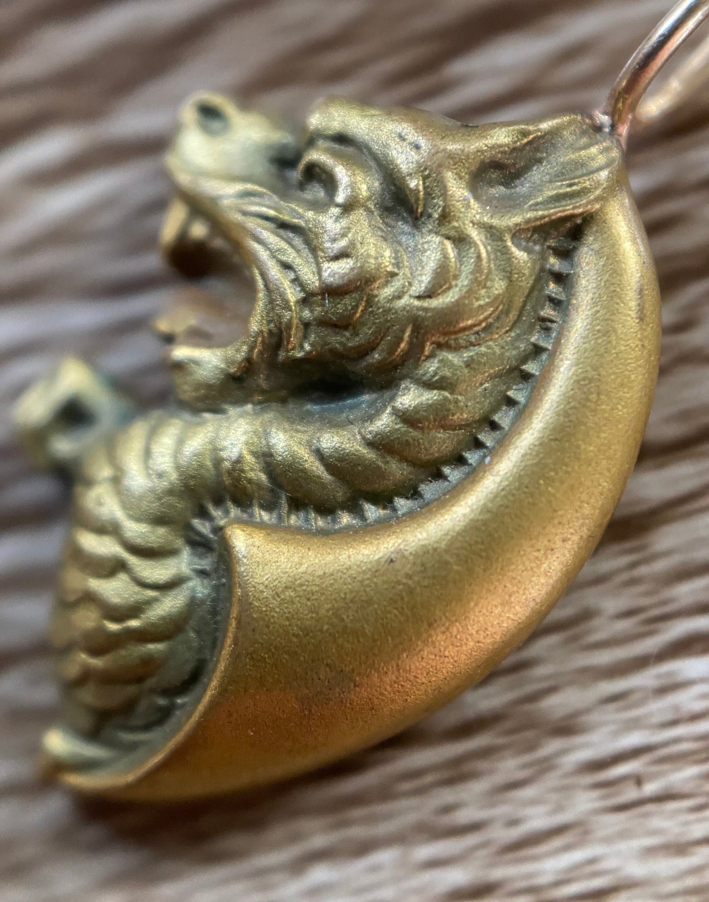 Antique Edwardian American Gold Wash Griffin Stick Pin Conversion Charm c. 1910, Pendant, Figural, Dragon, Art Nouveau, Mythical Beast