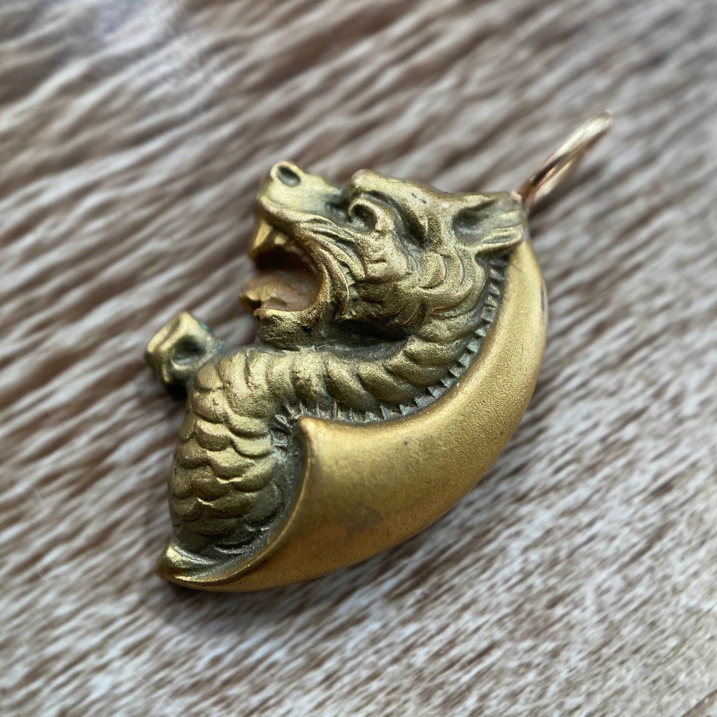 Antique Edwardian American Gold Wash Griffin Stick Pin Conversion Charm c. 1910, Pendant, Figural, Dragon, Art Nouveau, Mythical Beast