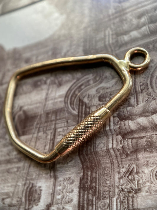 Vintage Triangular Coffin Carabiner Lock Pendant in 14k Gold c. 1980, Chain Extender, Charm Holder, 1980's, Key Chain, Connector