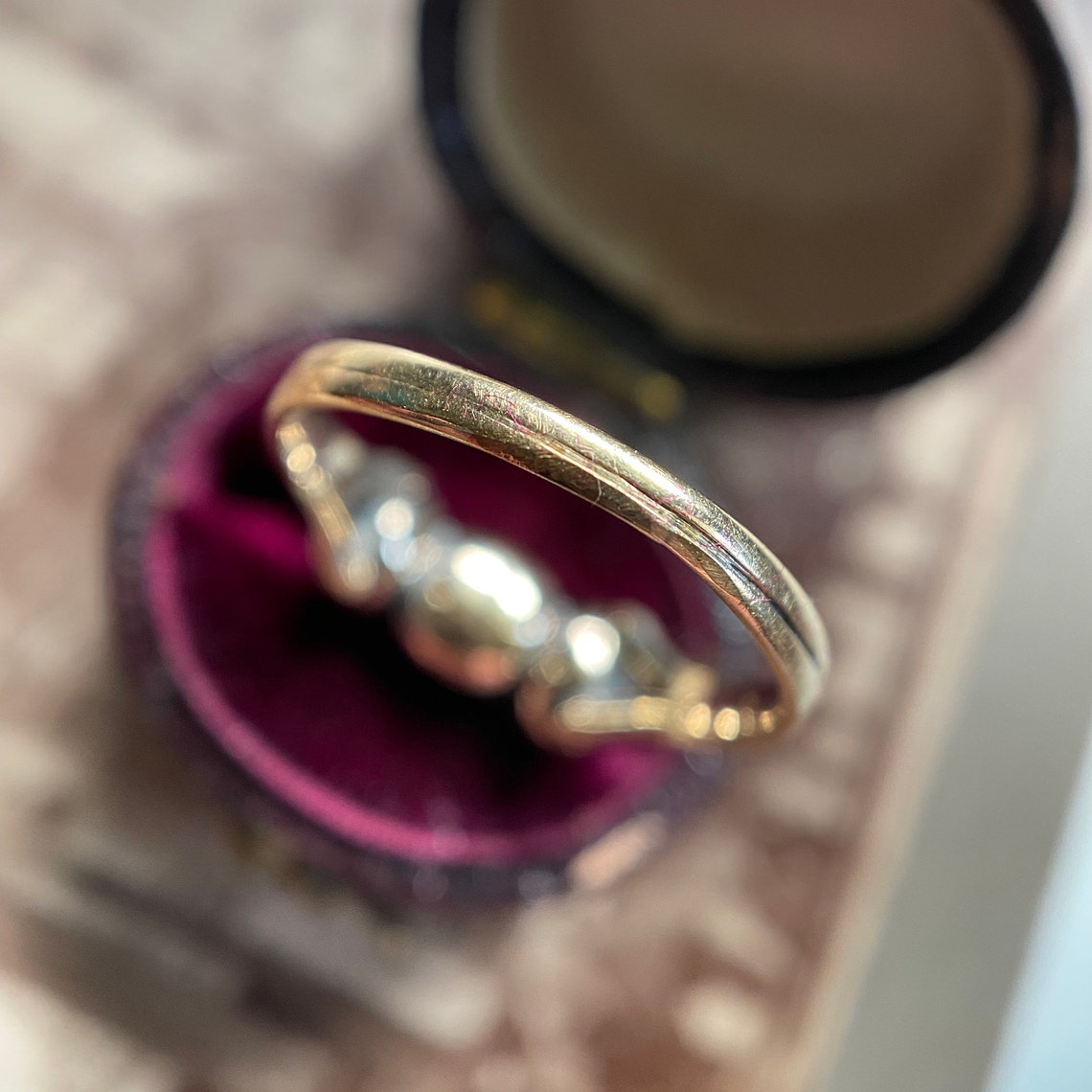 Antique Georgian Pink Topaz and Turquoise Acanthus Leaf Trilogy Ring in 14k Gold c. 1790, Half Hoop, Three Stone, 1800s, Stacking, Stackable