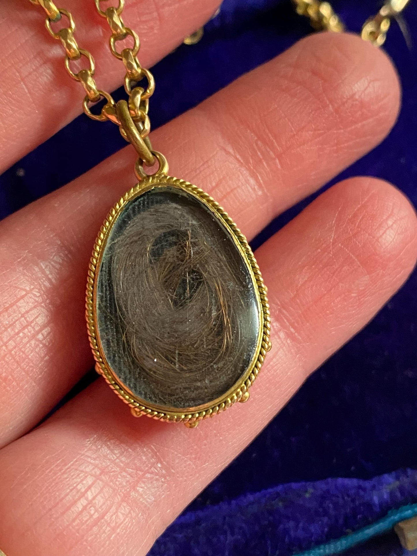 Antique Victorian Etruscan Revival Foiled Teardrop Amethyst Pendant with White Enamel Halo & Hair Locket Reverse in High Karat Gold circa 1870, 1800's, Granulation, Castellani, 15k