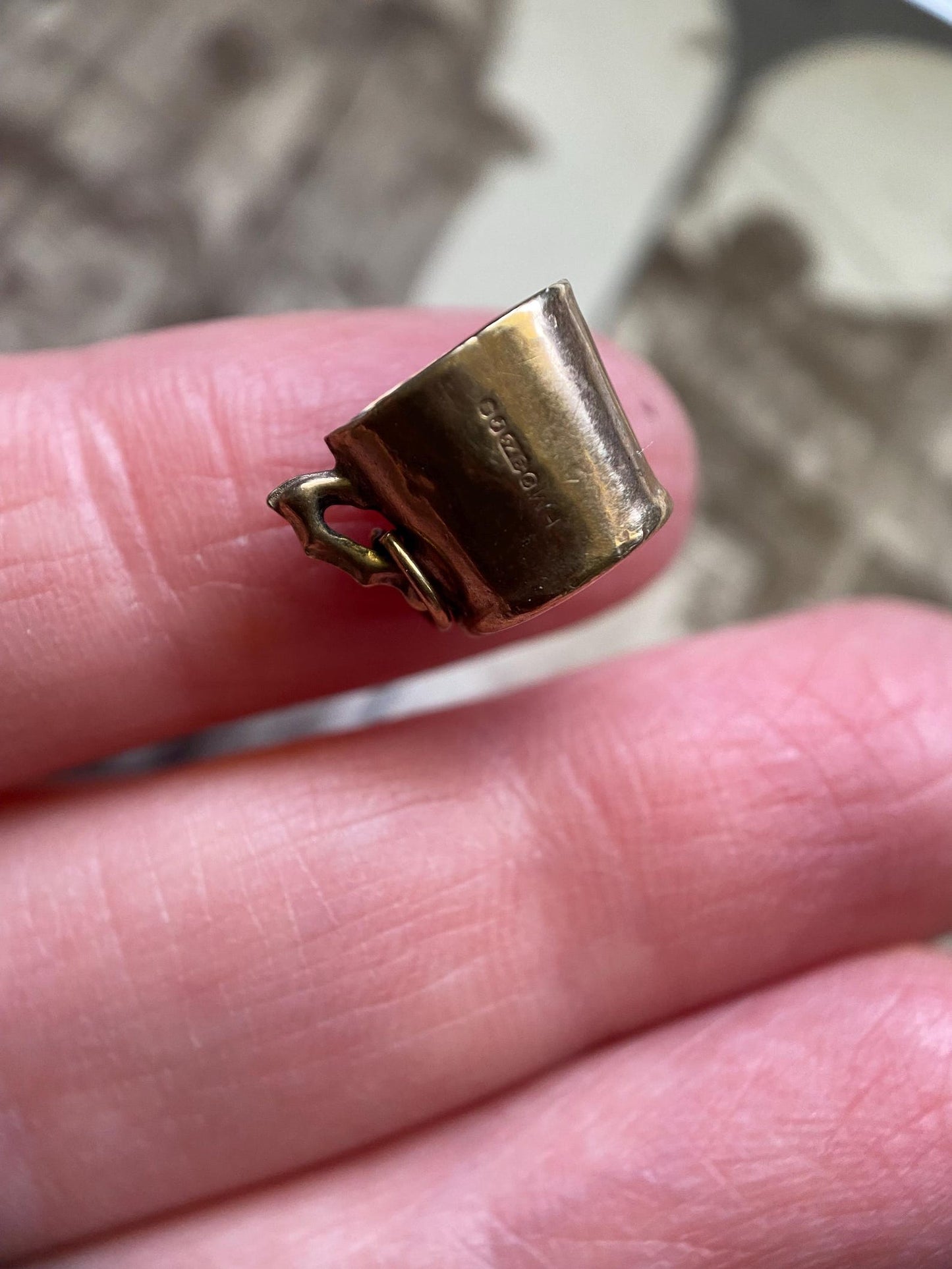 Vintage Mid-century English Miniature Tankard Charm in 9k Rose Gold c. 1960, Cup, Container, Figural, Three-Dimensional, Beer, Novelty, Pendant