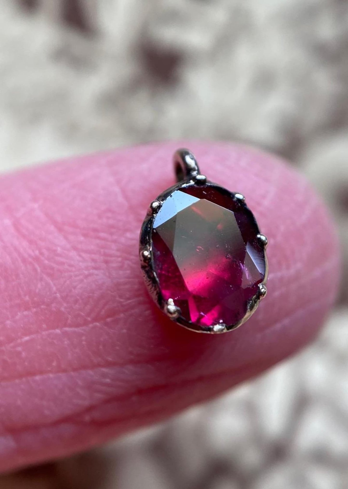 Antique Georgian Oval Flat Cut & Foiled Garnet Mini Charm in Cut Down Collet Settings in 9k Gold, 1800's, Pendant, Dainty, Petite, Miniature