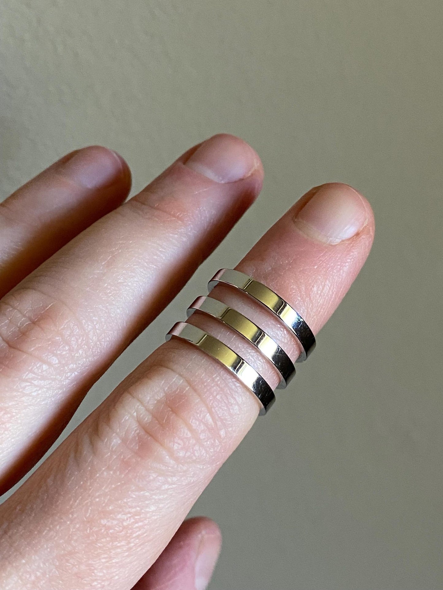 Estate Carlo Repossi Minimalist "Berbere" Triple Row Ring in 18k White Gold c. 2010, Italian, Multi-Band, Designer, Floating, Harem, Original