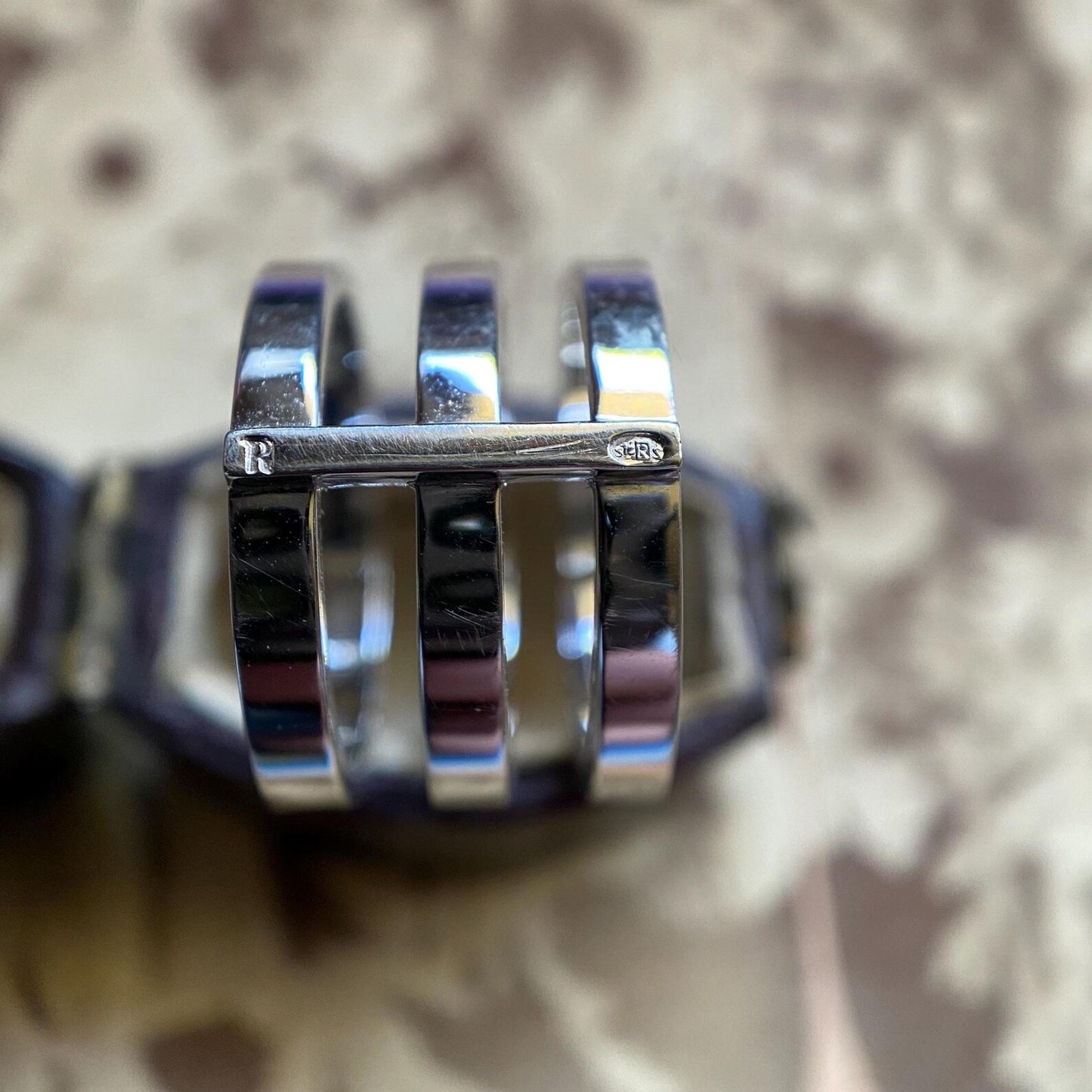 Estate Carlo Repossi Minimalist "Berbere" Triple Row Ring in 18k White Gold c. 2010, Italian, Multi-Band, Designer, Floating, Harem, Original