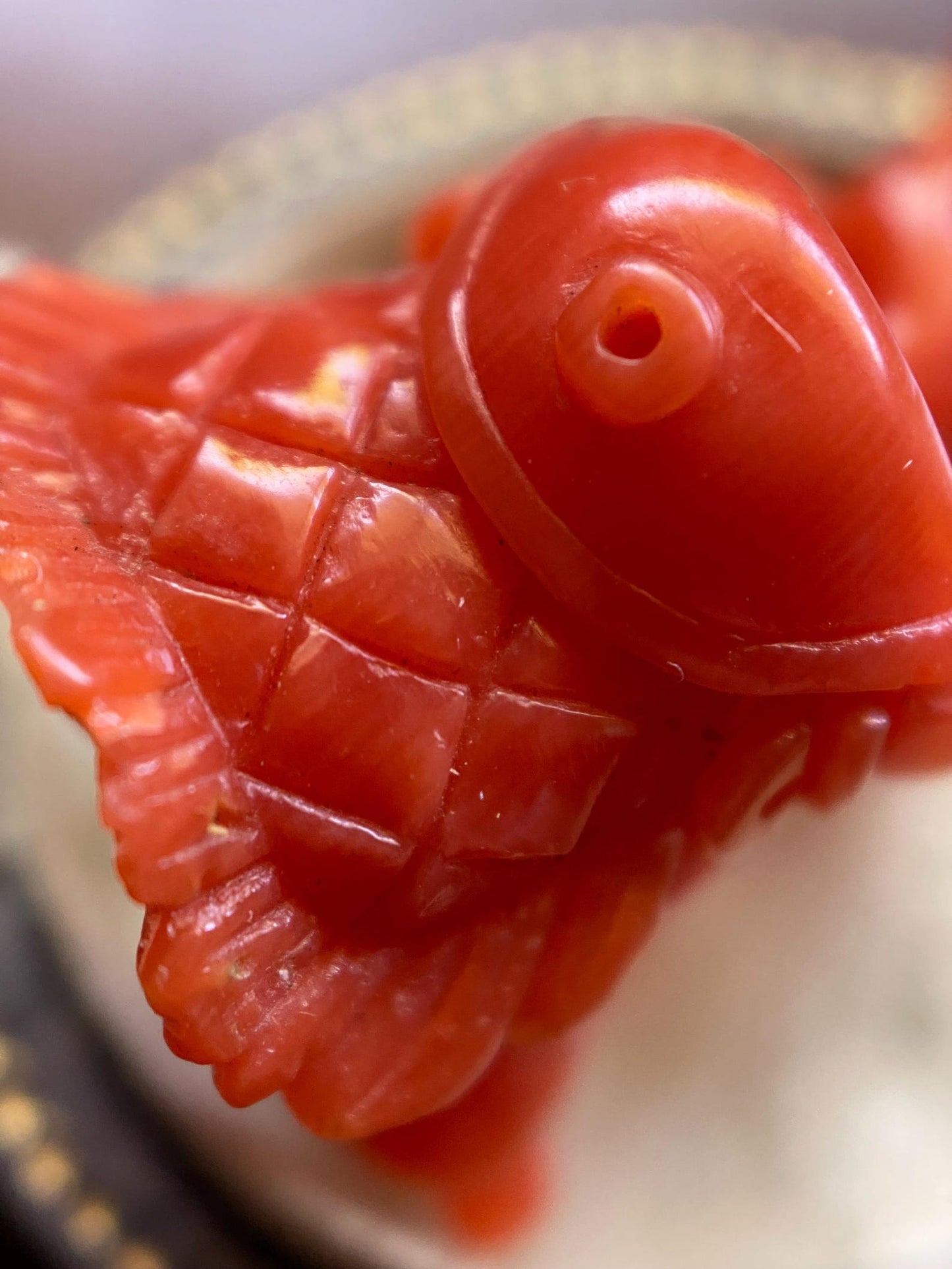 Antique Victorian Italian Fisherman's Basket Pendant of a Single Hand-Carved Piece of Coral Branch c. 1870, Cornicello, Fish, Charm, Lucky, 1800's