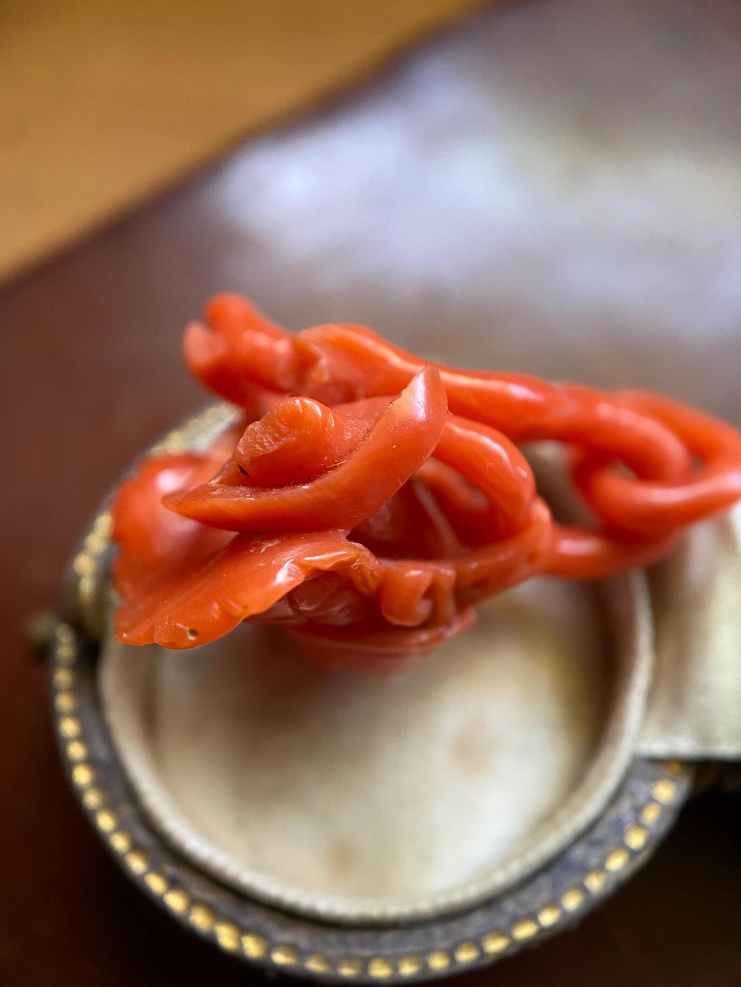 Antique Victorian Italian Fisherman's Basket Pendant of a Single Hand-Carved Piece of Coral Branch c. 1870, Cornicello, Fish, Charm, Lucky, 1800's