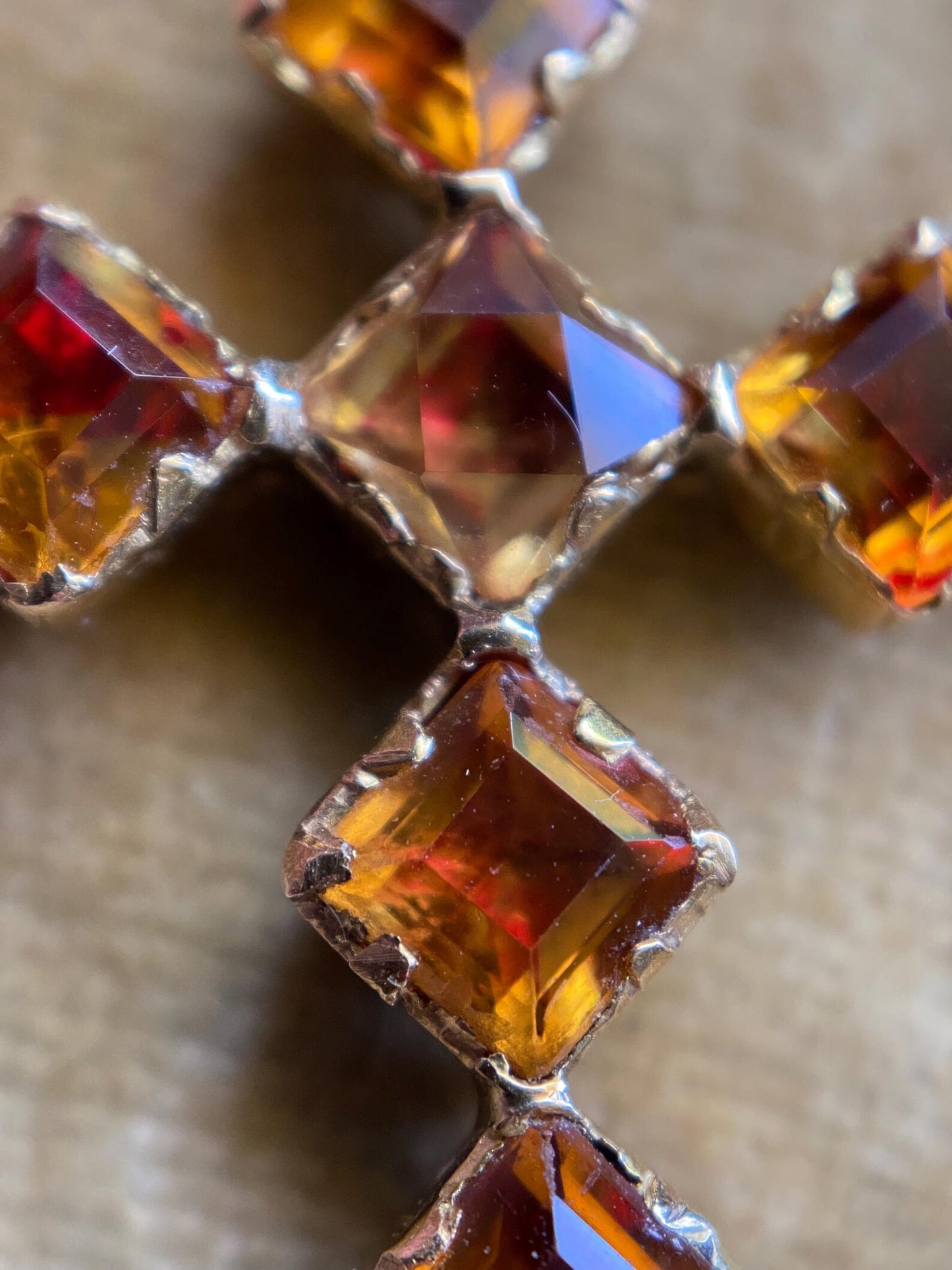 Antique Georgian French Provincial Oil & Vinegar Orange-Red Foiled Citrine Cross Pendant in 18k Gold, 1800's, 19th Century, Devotional, Crucifix, Charm, Necklace,