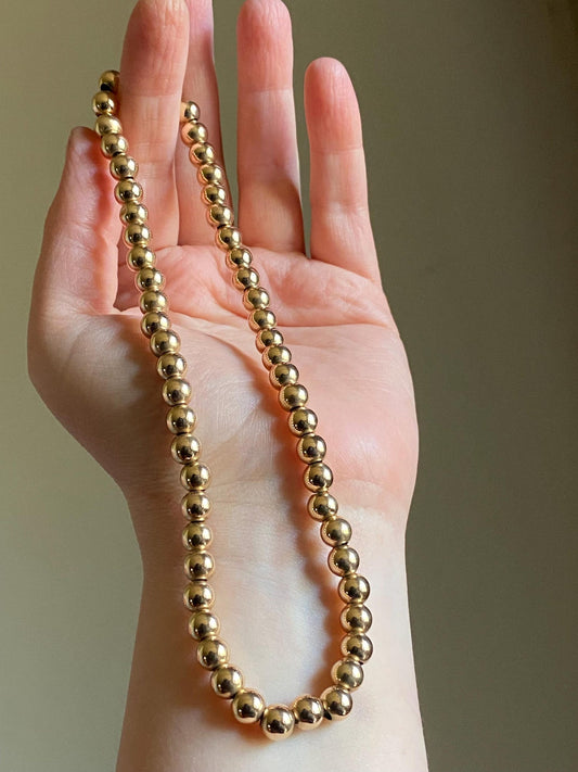 Antique Victorian Floating Gold Bead Chain Choker Necklace in 14k Gold c. 1900, Art Deco, Beaded, Minimalist, Vintage, Single Strand, Ball