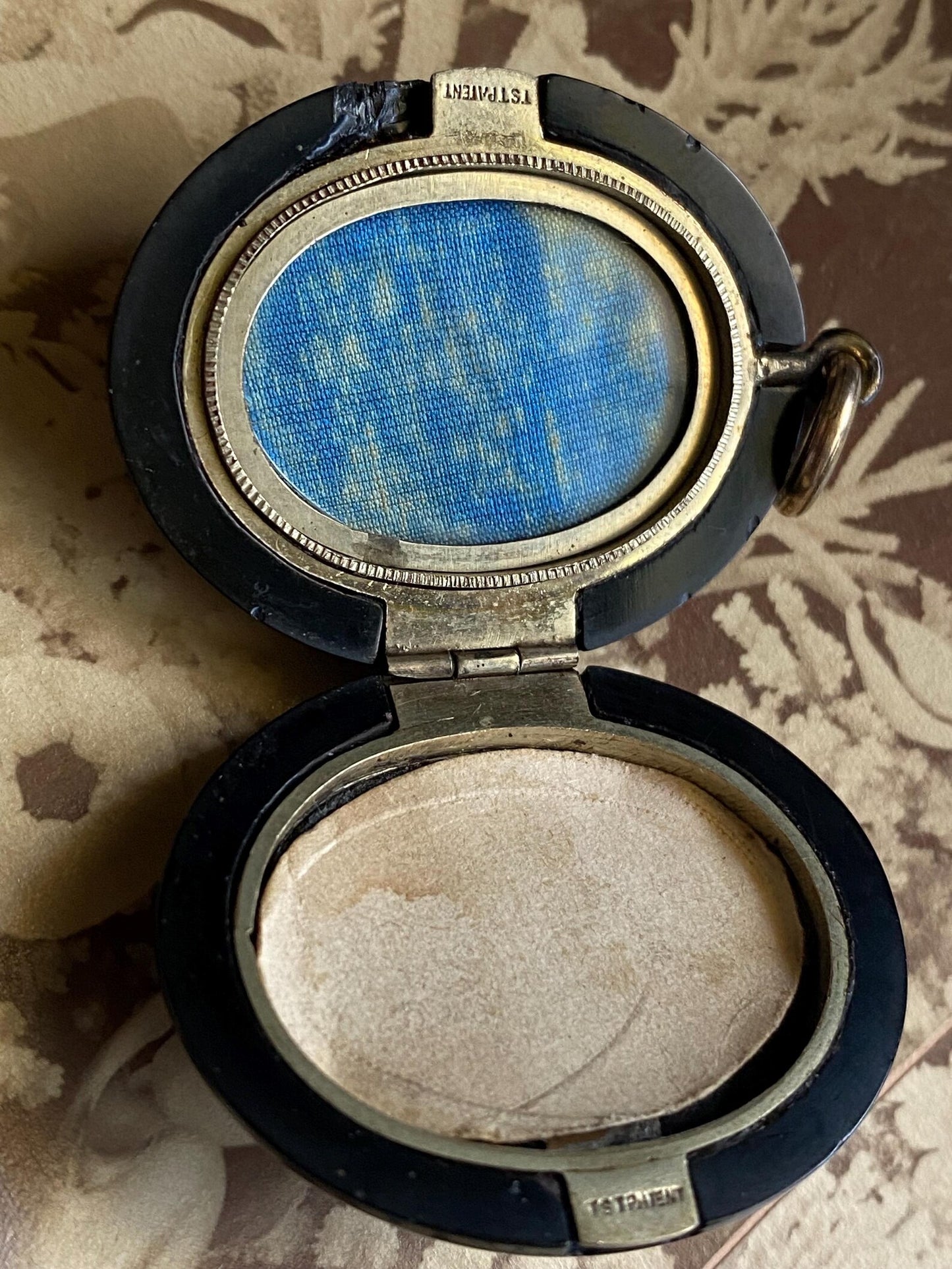 Antique Victorian Carved Jet Double Sided Mourning Locket with Etched Shield and Scalloped Frame Motifs, Pendant, Necklace, 1800's, Memorial, Memento Mori