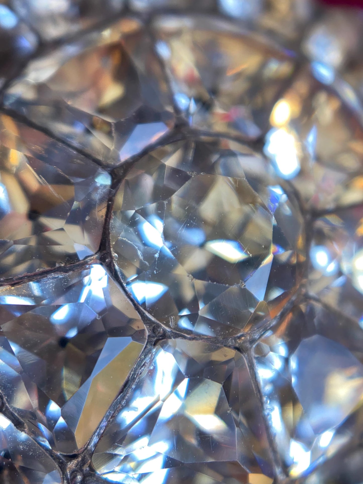 Antique Georgian Large Round Black-Dot Multi-Cut Diamond Paste Scalloped Medallion Pendant in Silver, Necklace, Charm, Foiled, 1800s, Button, Clear