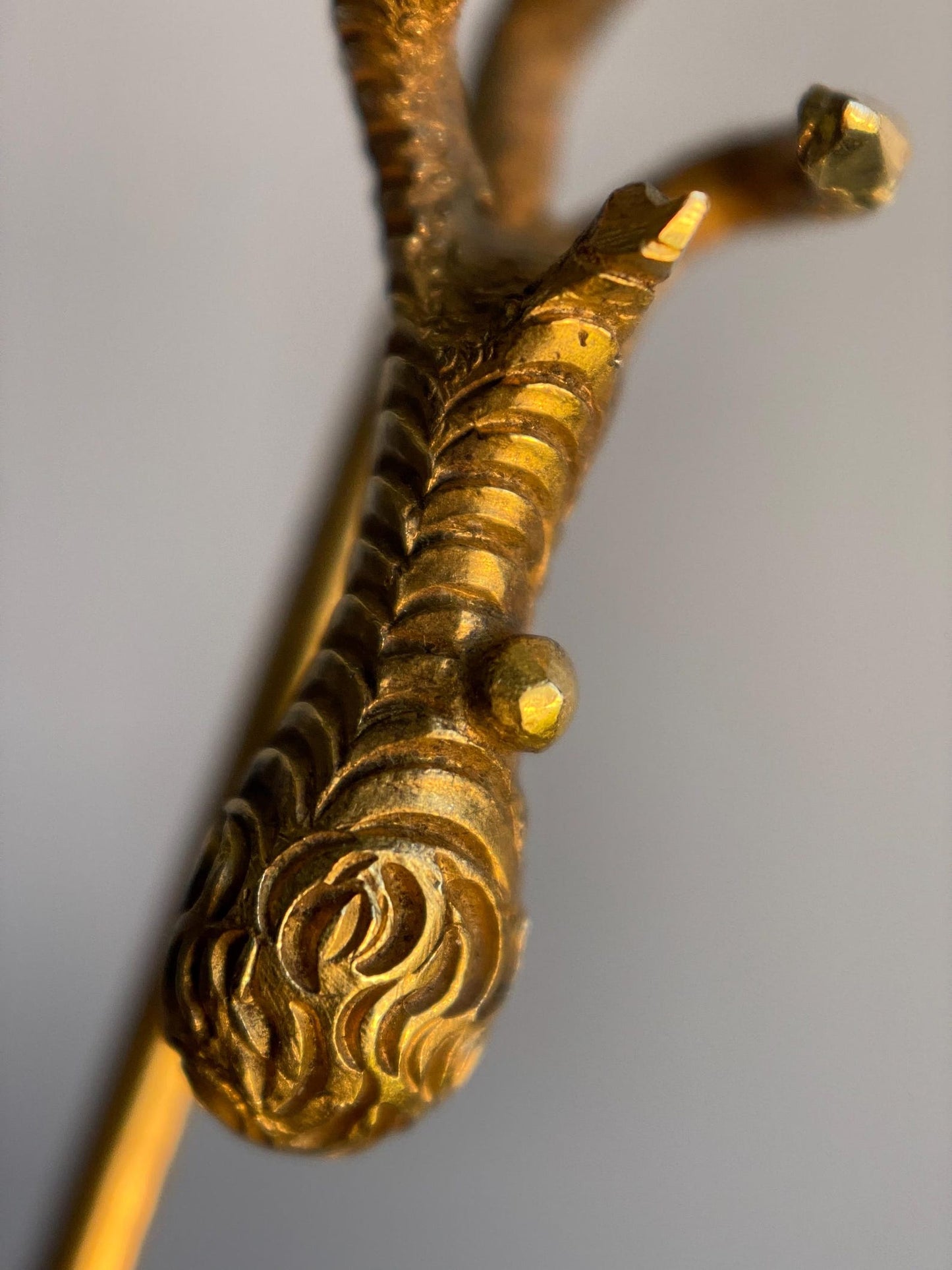 Antique Victorian French Heavy & Fine Solid High Karat Eagle's Talon Stick Pin 18k Gold with Hallmarks c. 1900, Bird, Animal, Brooch, Charm