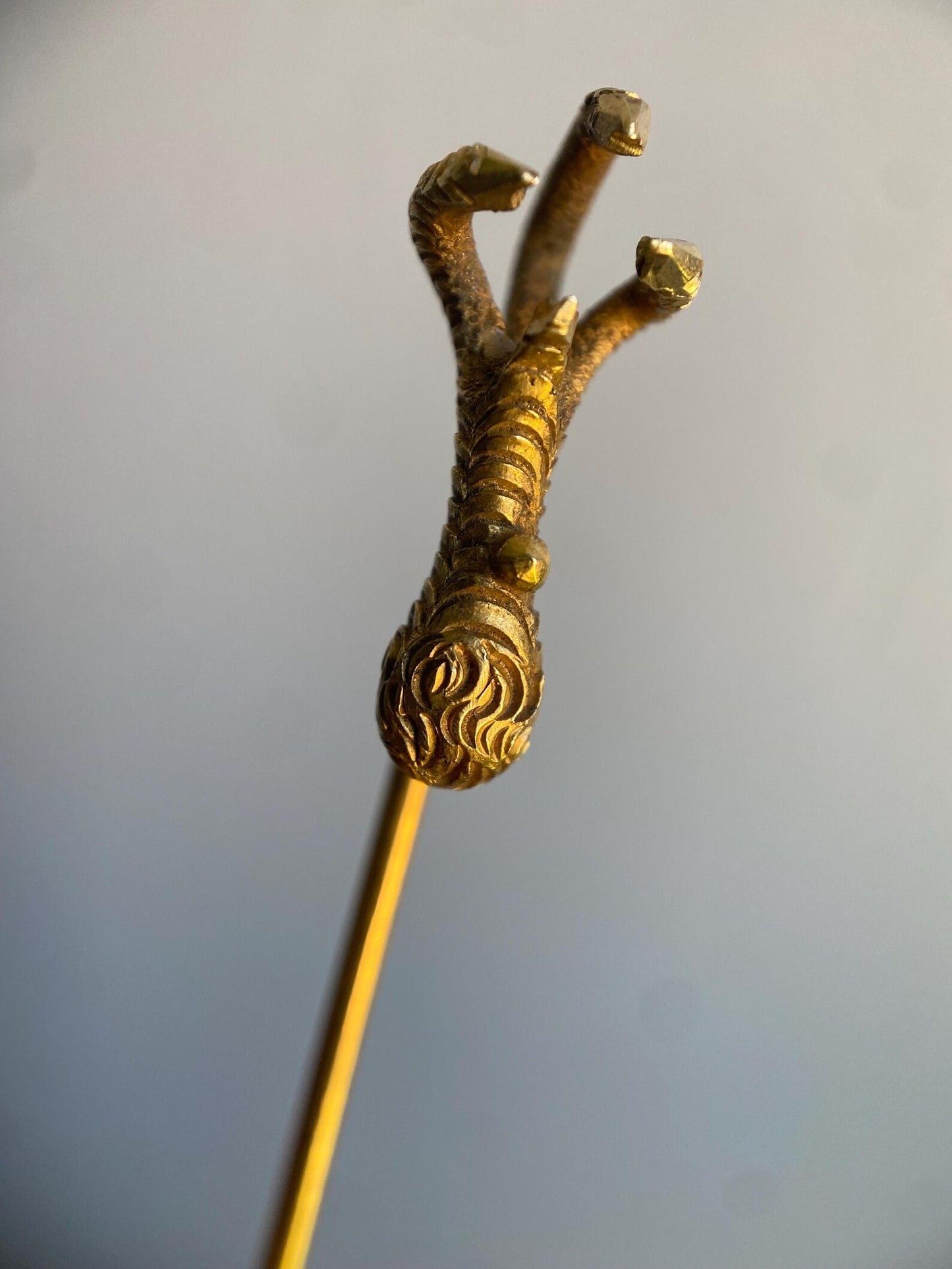 Antique Victorian French Heavy & Fine Solid High Karat Eagle's Talon Stick Pin 18k Gold with Hallmarks c. 1900, Bird, Animal, Brooch, Charm