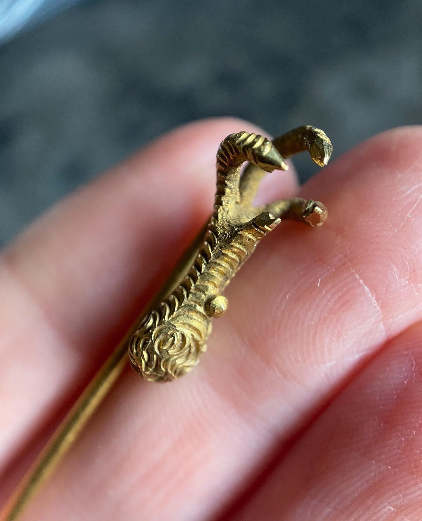 Antique Victorian French Heavy & Fine Solid High Karat Eagle's Talon Stick Pin 18k Gold with Hallmarks c. 1900, Bird, Animal, Brooch, Charm