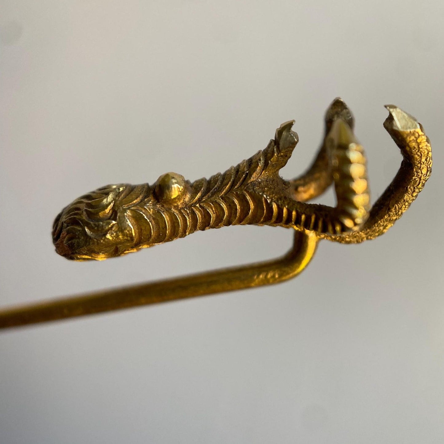 Antique Victorian French Heavy & Fine Solid High Karat Eagle's Talon Stick Pin 18k Gold with Hallmarks c. 1900, Bird, Animal, Brooch, Charm