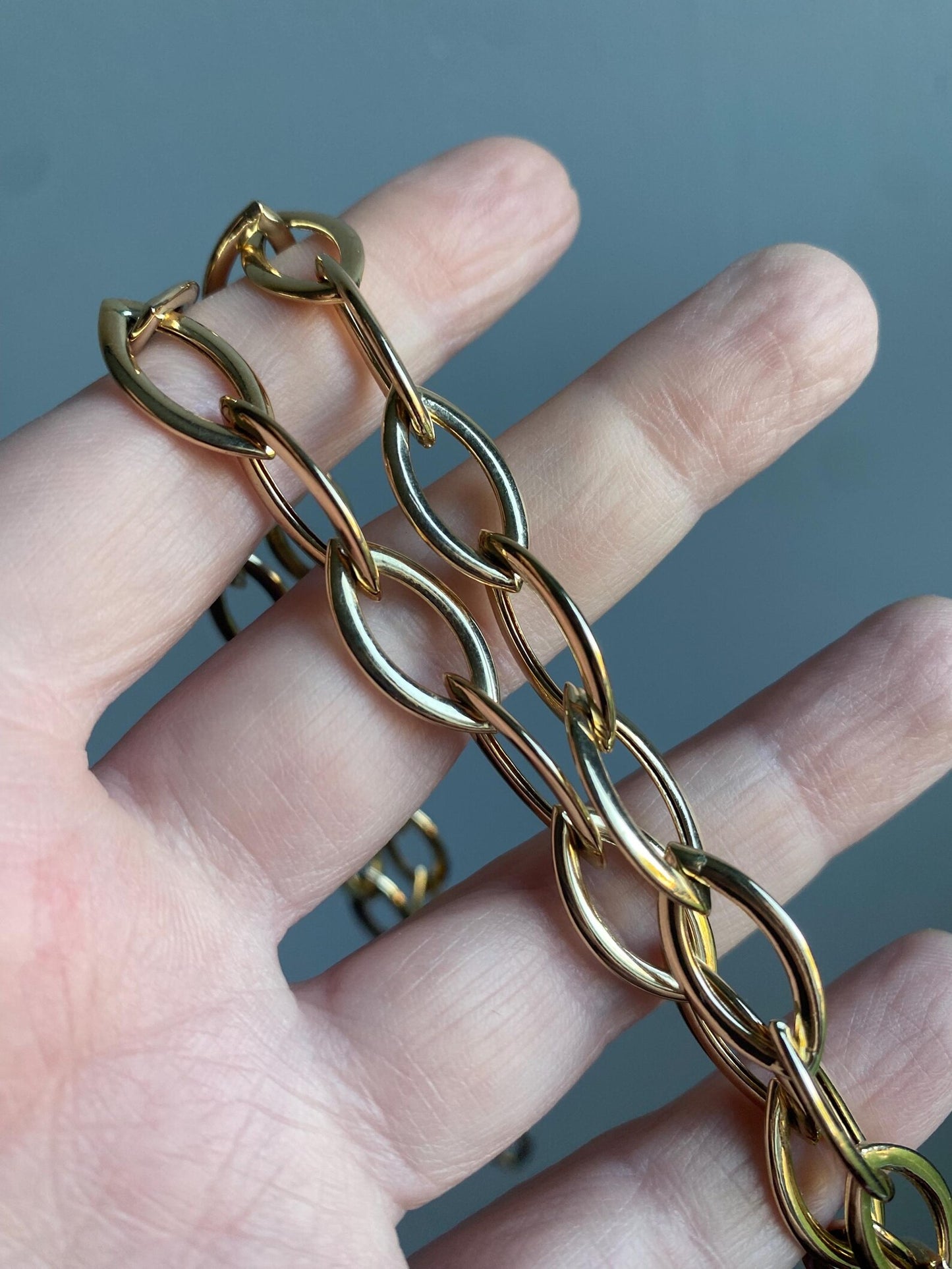 Vintage Long Lozenge Shaped Links Sautoir Chain w/ Hidden Lobster Clasp in 14k Gold, Semi Solid, Versatile, Layering, Long Guard, Layer