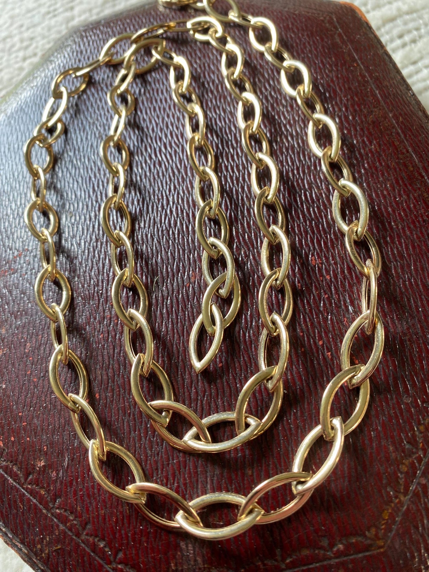 Vintage Long Lozenge Shaped Links Sautoir Chain w/ Hidden Lobster Clasp in 14k Gold, Semi Solid, Versatile, Layering, Long Guard, Layer