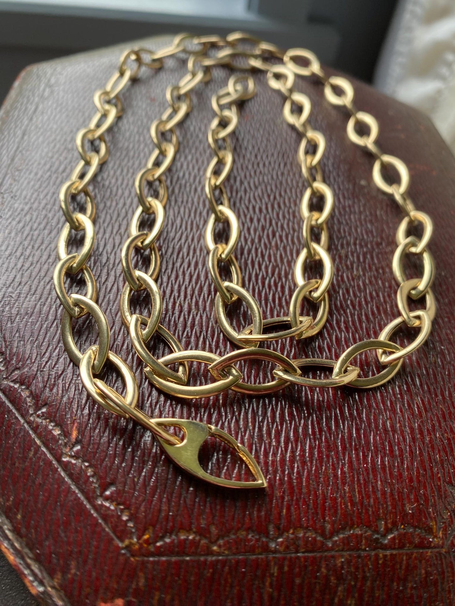 Vintage Long Lozenge Shaped Links Sautoir Chain w/ Hidden Lobster Clasp in 14k Gold, Semi Solid, Versatile, Layering, Long Guard, Layer