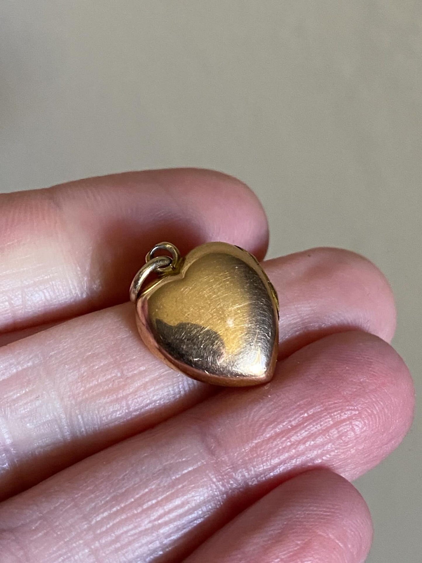 Antique Victorian Petite Puffy Heart Locket with Duo of Diamonds & Duo of Turquoise Cabochons in Peachy Rose Gold, Pendant, Charm, 1800's