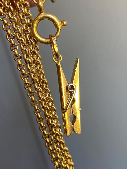 Estate Fully Working Mini Three Dimensional & Articulated Clothes Pin Pendant in 18k Gold, Opening, Realistic, Solid, Charm, Vintage